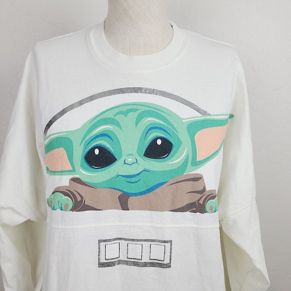 Disney Yoda Spirit Jersey Top XS Ivory Green Knit The Bounty Crewneck Pullover - Picture 2 of 6